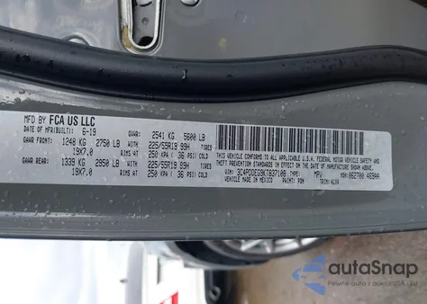 2019 Dodge Journey Gt Awd из США, поврежденный, VIN 3C4PDDEG9KT837108